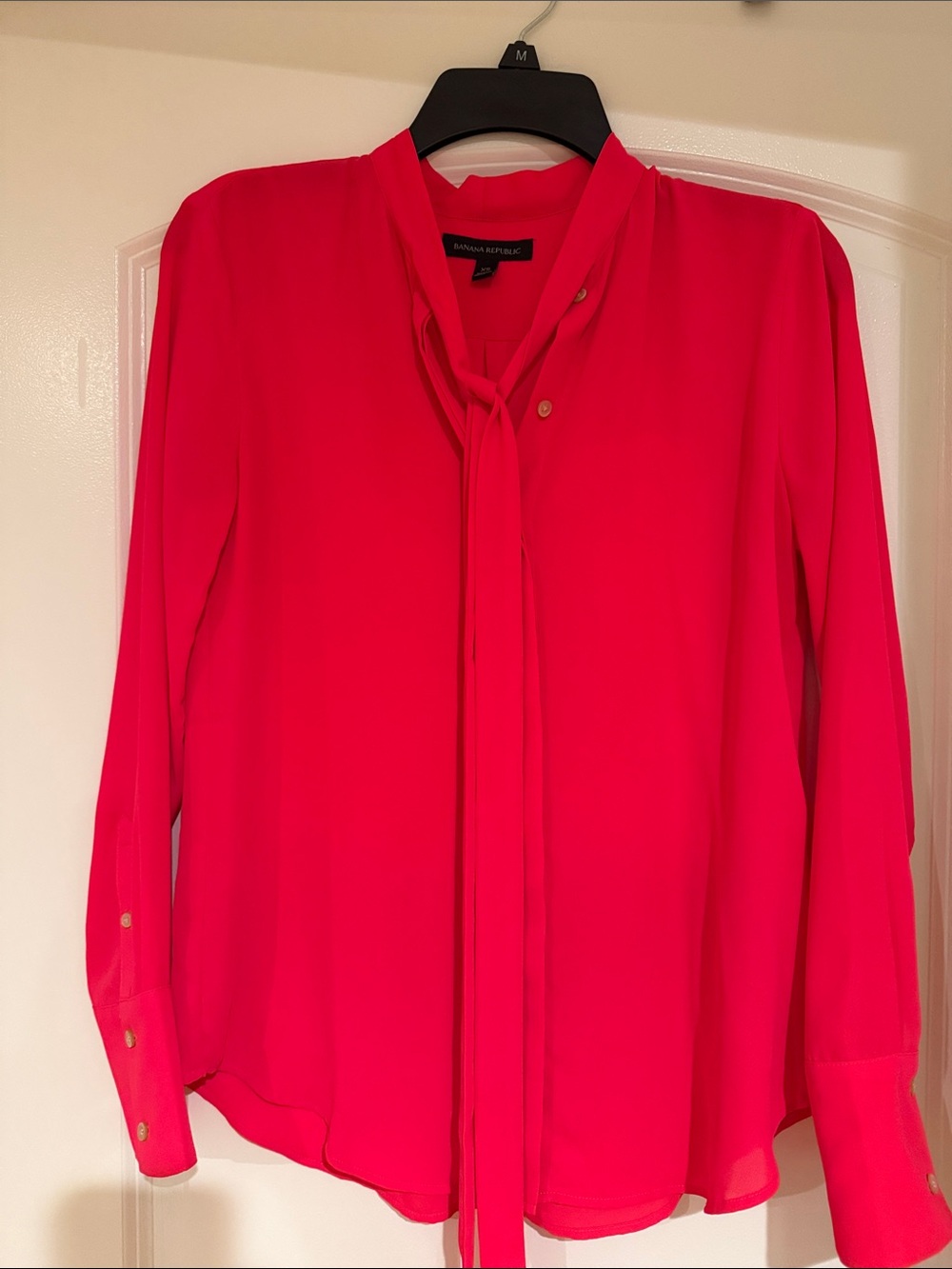 Banana Republic Bright Pink Tie-Neck Blouse